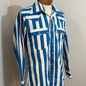 Vintage Levi’s Western Snap Button Shirt – Blue & White Stripes – Made in USA (M